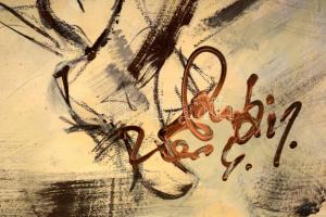 Rubint Ávrahám Péter (1958-): Fekvő akt. Vegyes technika, karton, jelzett, 87×120 cm