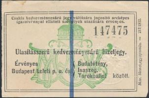 1937 Bp., MÁV utasításszerű kedvezményesárú füzetjegy Budatétény-Isaszeg-Törökbálint között