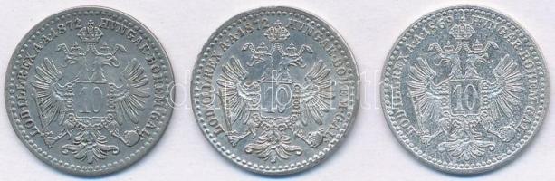 Ausztria 1869. 10kr Ag + 1872. 10kr Ag "Ferenc József" (2x) T:2,2-
Austria 1869. 10 Kreuz...