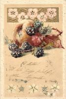 Fruits, golden decoration Art Nouveau, floral, Emb. litho  (EB)