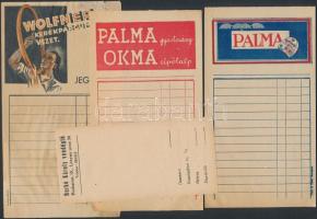 Vegyes számolócédulák(Légoltalmi Liga, Meinl kávé, Pick, József Attila Színház, Apenta, stb.)