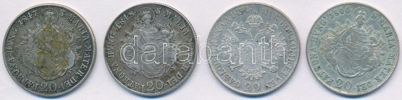 1834B 20kr Ag "I. Ferenc" + 1846B 20kr Ag + 1847B 20kr Ag + 1848B 20kr Ag "V. Ferdiná...