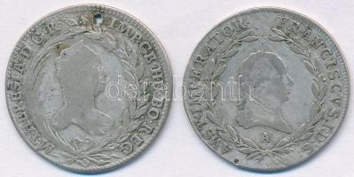 Ausztria 1764. 20kr Ag "Mária Terézia" + 1811A 20kr Ag "I. Ferenc" T:2-,3 ly. Austria 1764. 20 Kreuzer Ag "Maria Theresia" + 1811A 20 Kreuzer Ag "Franz I" C:VF,F hole