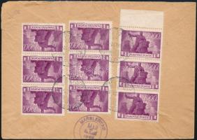 1946 (6. díjszabás) Ajánlott levél az USA-ba Újjáépítés 9 x 1000P bérmentesítéssel / Registered cover to USA franked with 9 stamps