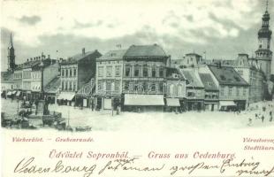 1899 Sopron, Oedenburg; Várkerület, várostorony, Varga és Dukász üzlete