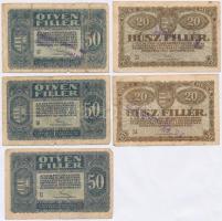 1920. 20f (2x) + 50f (3x) bélyegzésekkel T:III,III- Adamo K1, K2