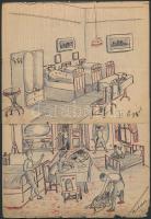 Jelzés nélkül: Kerékpárral Gyöngyös és Miskolc között, 12 db. Tus, papír, jelzett, 17x20 cm