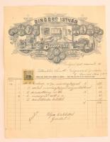 1910 Bp., Gindert István Bútorgyárának díszes fejléces számlája 10 fillér okmánybélyeggel