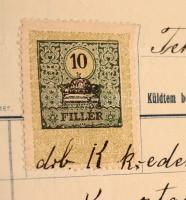1910 Bp., Gindert István Bútorgyárának díszes fejléces számlája 10 fillér okmánybélyeggel