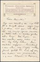 cca 1908 A Pension Hausner Abbazia fejléces levélpapírjára írt személyes hangvételű levél, borítékba...