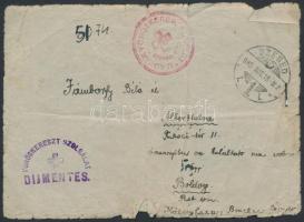 1945 Hadifogságba elszállított egyén levele, hátoldalon megjegyzéssel, kitöltetlen vöröskeresztes űr...