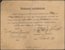 1917 Az Ehmann-telepi Egyenlőségi Kör belépési nyilatkozata