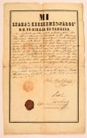 1856 Kecskemét szabad királyi város főbírájának és tanácsának ajánlólevele(magaviselési igazolvány), száraz és viaszpecséttel