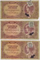 1902. 1000K "DEUTSCHÖSTERREICH" bélyegzésel + 1945. 10.000P (3x) eltolódott zöld nyomattal...