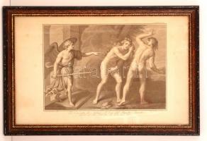 Giovanni Battista Cecchi (1749-1815): Ádám és Éva kiűzetése a Paradicsomból. Nagyméretű metszet üvegezett keretben.  Adam and Eve expelled from Paradise. Large etching in glazed frame. 57x38 cm