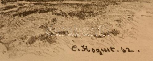 Hogust jelzéssel: Szélmalom. Grafit, hártyapapír, paszpartuban, 13×19 cm