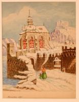 Jelzés nélkül: Várkapolna. Vegyes technika, papír, paszpartuban, 21×16 cm