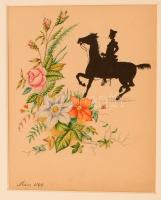 Jelzés nélkül: Sziluett lovas. Tus-akvarell, papír, paszpartuban, 20×14 cm
