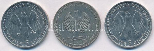 NSZK 1981J 5M Cu-Ni "Gotthold Ephraim Lessing halálának 200. évfordulója" + 1982D 5M Cu-Ni...