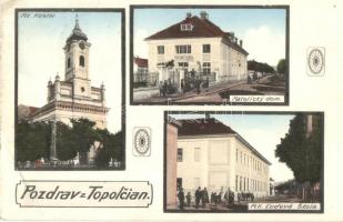 Nagytapolcsány, Topolcany; Római katolikus templom, Katolikus ház, iskola / church, mansion, school (EB)