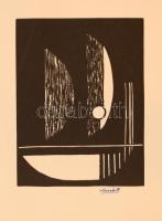 Kassák Lajos (1887-1967): Kompozíció. Szitanyomat, papír, utólagos nyomtatott jelzéssel, a papír szélein gyűrődésekkel, 19x15 cm.