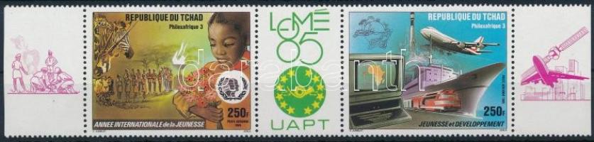 Nemzetközi bélyegkiállítás, PHILEXAFRIQUE ívszéli hármascsík, International Stamp Exhibition, PHILEXAFRIQUE margin stripe of 3