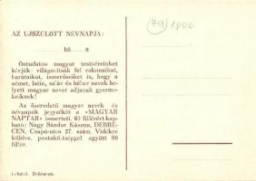 Újszülött üdvözlő lap, Magyar Naptár reklámlapja, őseredetű magyar nevek propagandalapja / Irredenta...