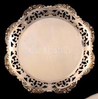 Ezüst(Ag) áttört peremű tálka, jelzett, d: 11 cm, nettó: 43,1 g