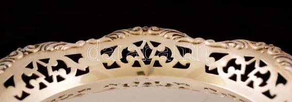 Ezüst(Ag) áttört peremű tálka, jelzett, d: 11 cm, nettó: 43,1 g