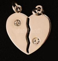 Ezüst(Ag) szétválasztható szív medál apró kövekkel, jelzett, 2,4x2,1 cm, br: 2,7 g