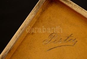 Ezüst(Ag) zománcozott cigarettatárca, belsejében "Pista" gravírozással, jelzett, 8x12x1 cm...