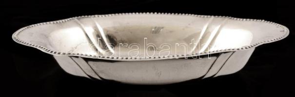 Ezüst(Ag) gyöngymintás peremű tálka, poncolt, jelzett, 20x14x3 cm, nettó: 103,8 g