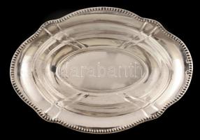 Ezüst(Ag) gyöngymintás peremű tálka, poncolt, jelzett, 20x14x3 cm, nettó: 103,8 g