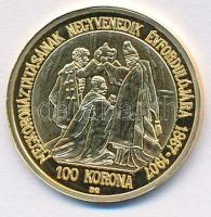 1907. 100K "Ferenc József Megkoronázásának Negyvenedik Évfordulójára" aranyozott Ag utánve...