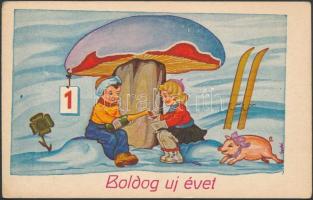 12 db RÉGI grafikai üdvözlő lap, Gyulai szignóval / 12 old graphic greeting cards, Gyulai signature