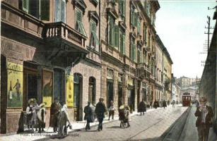 Pola, utca, üzletek, fodrász, villamos / Contrada dell'Arsenale / street, tram, shops