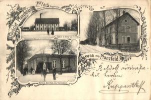 Ferenchalom, Franzfeld, Kacarevo; Rödler és Társa Hengermalom, Ifj. Günther Mátyás kereskedése, vasútállomás / mill, shop, railway station, Art Nouvea (ázott / wet damage)