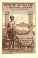 1906 Budapest, Országos Vas és Fémipari Kiállítás a Városligeti Iparcsarnokban, Rendezi a Magyar Vaskereskedők Országos Egyesülete; kiadja Légrády Testvérek, litho