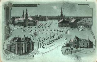 Kecskemét, színház, városháza, Art Nouveau litho (EK)