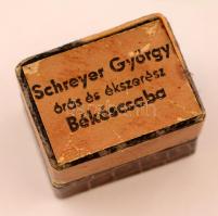 Schreyer György órás és ékszerész Békéscsaba gyűrűtartó dobozka, 3,5x3x3 cm