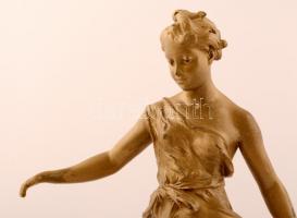 Ernest Justin Ferrnard után: Lány a köveken. Festett spiáter, jelzett, utánöntés,  javított, fa tala...