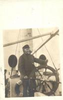 1914 Fiume, Klotild mentőhajó, kormány, tengerész / rescue ship, steering, mariner, photo (fa)