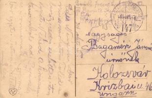 Pruzhany, Pruzany; soldiers in front of a villa "Hadták-Postahivatal" stamp on the backsid...