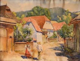 Haáz Ferenc Rezső (1883-1958): Kadicsfalva. Akvarell, papír, jelzett, gyűrött, üvegezett keretben, 37×45 cm