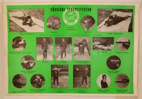 cca 1980 Tüzelési testhelyzetek, MHSZ oktató plakát, szakadással, 69x99 cm