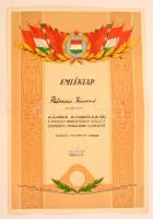 1958 Emléklap a szocialista iparvezetésben végzett érdemekért, Nagy Józsefné Szarka Jolán (1921-1999) könnyűipari miniszter aláírásával