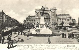 Budapest VII. Keleti (központi) pályaudvar, Baross Gábor szobra, kiadja Divald Károly