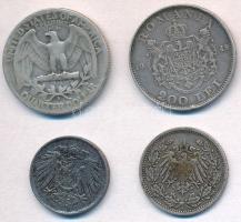 Vegyes: Amerikai Egyesült Államok 1941D 1/4$ Ag "Washington" + Német Birodalom 1905A 1/2M Ag + 1916. 5pf Fe + Románia 1942. 200L Ag T:2,2-,3 Mixed: USA 1941D 1/4 Dollar Ag "Washington" + German Empire 1905A 1/2 Mark Ag + 1916. 5 Pfennig Fe + Romania 1942. 200 Lei Ag C:XF,VF,F