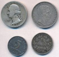 Vegyes: Amerikai Egyesült Államok 1941D 1/4$ Ag "Washington" + Német Birodalom 1905A 1/2M ...