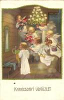Karácsonyi Üdvözlet / Christmas greeting postcard, angels, litho, s: Pauli Ebner